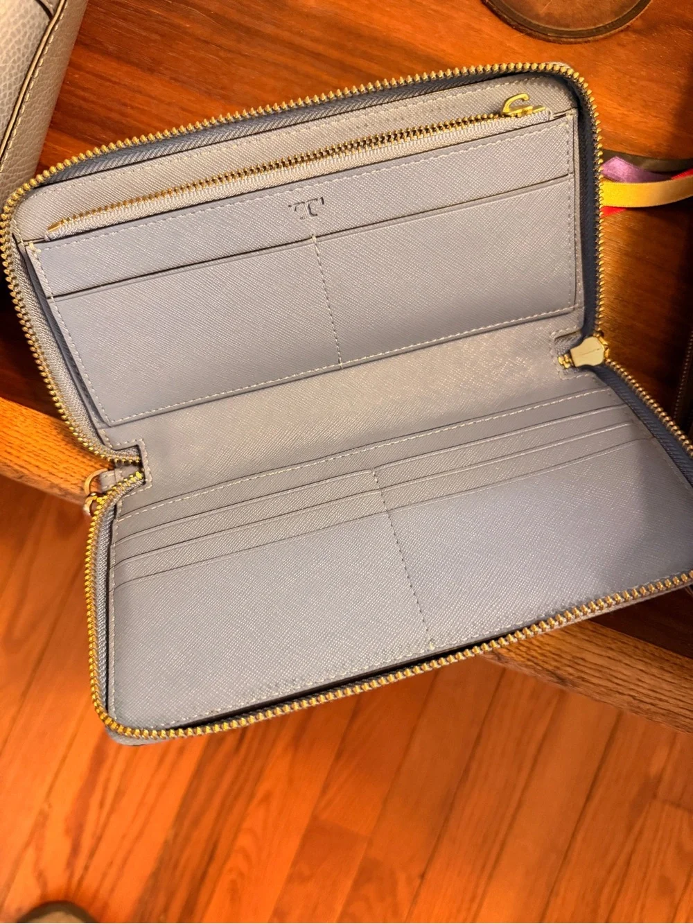 Tory Burch Powder Blue Leather Tote with Laptop Sleeve and Wallet/Wristlet